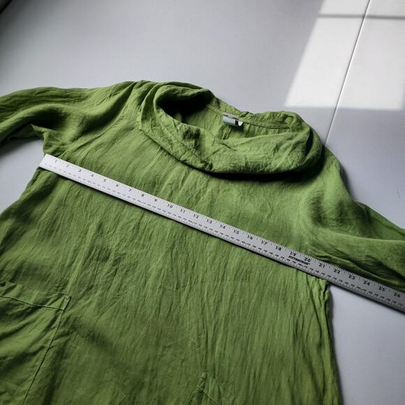 Match Point Tunic Shirt Womens Medium Green Linen Cowl Neck 3/4 Sleeve Pockets - Picture 6 of 7